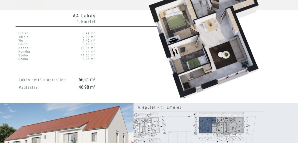 Leköthető Új építésű 56,6m2 Lakás Balatonalmádiban